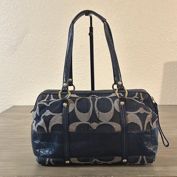 Coach Blue and Tan Shoulder Bag - Picture 2 of 12
